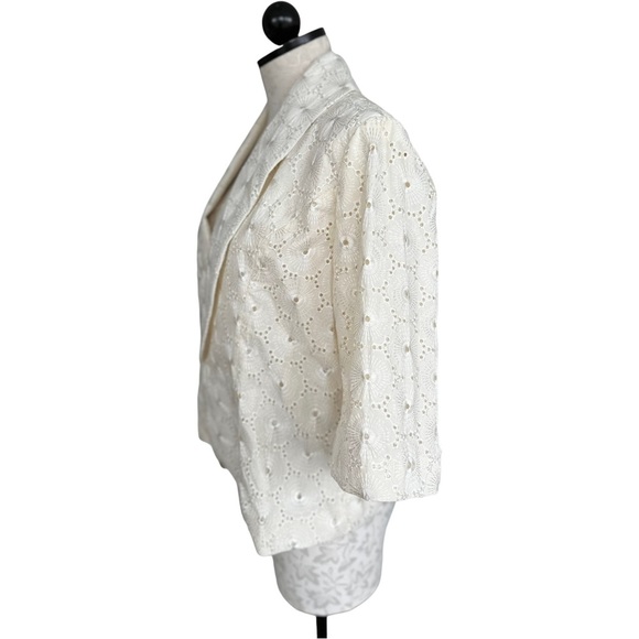Tulle Ivory Eyelet One Button  Blazer Jacket  1/2 Sleeves Cotton Size XL - Picture 6 of 10